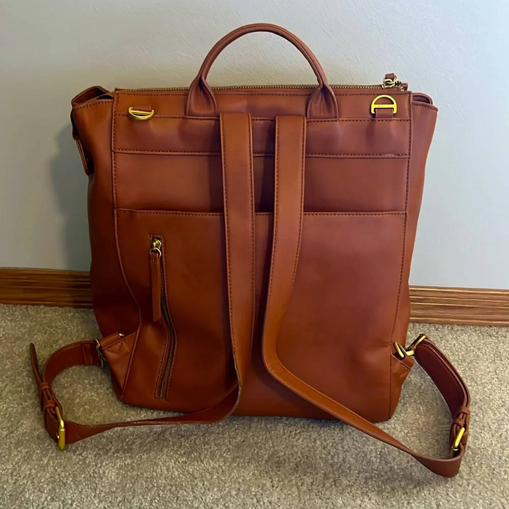 Fawn Design Leather Baby Backpack in Chestnut Brown